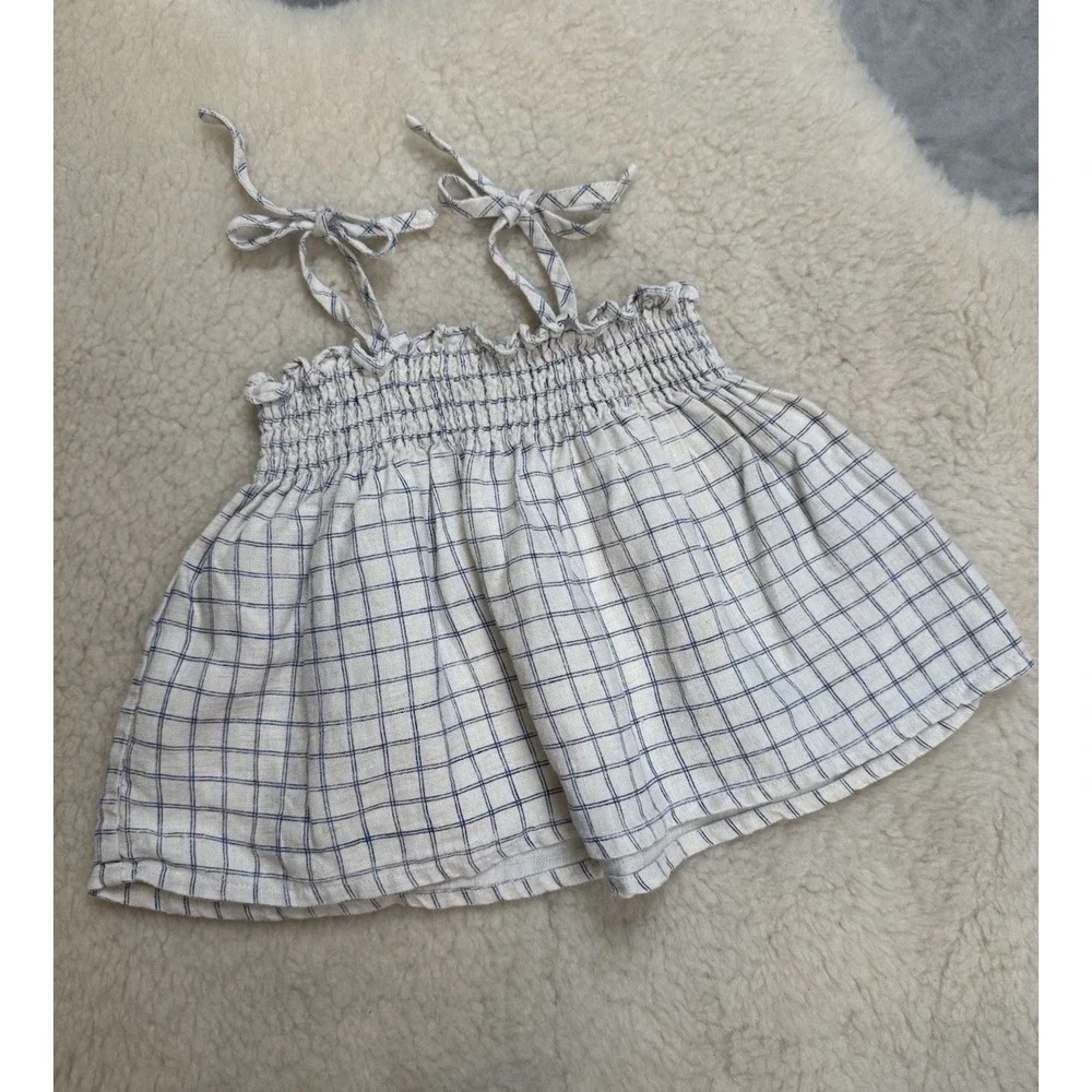 Oeuf Baby Girl Clothes 2Y 100% Linen Set Smocked Plaid Boho Tank Shorts Nautical
